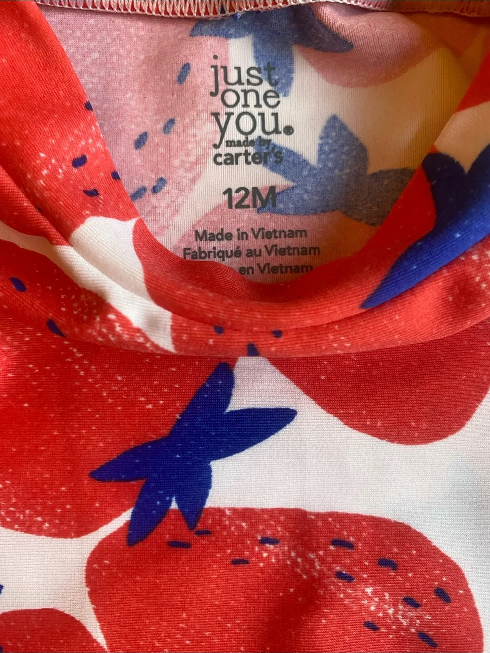 3/$25 Carter's Red Strawberry Print UVF Bikini Set Blue Striped Bottoms Size 12M